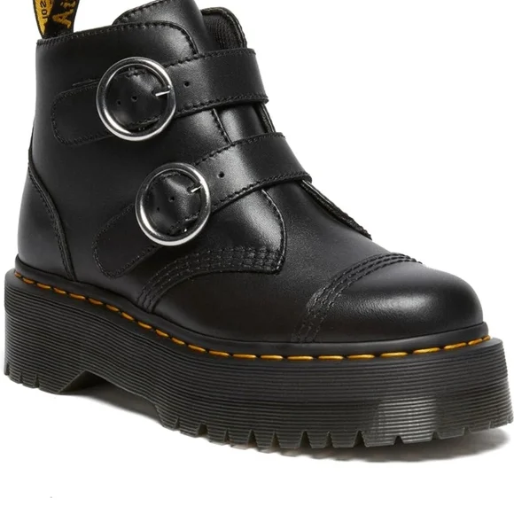 Dr. Martens Black Platform Shoes with Buckle Straps - Picture 9 of 11